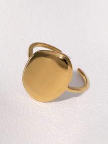 1pc Minimalist Asymmetrical Ellipse Geometric Open Ring, Fashionable Versatile High-End Stainless Steel Gold-Plated Jewelry, Suitable For Women's Daily, Party And Date Wear - Multicolor - View 4
