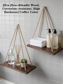 2 piezas/1 pieza Estantes flotantes de pared de madera, Tablero de almacenamiento de tela de estilo bohemio, Adecuado para sala de estar, dormitorio, baño, cocina, decoración del hogar, decoración de la habitación, decoración de pared, regalos para vacaciones, de vuelta a la escuela - Beis - Ver 12
