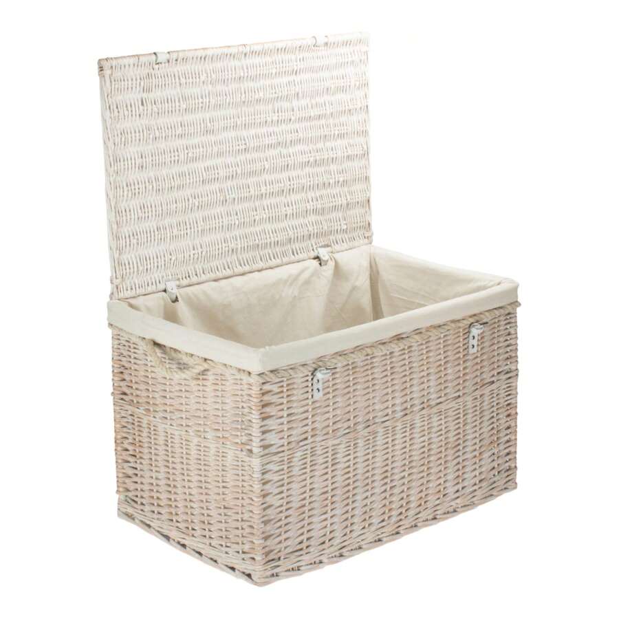 Red Hamper Large White Wash Wicker Storage Basket With Cotton Lining - White - View 1