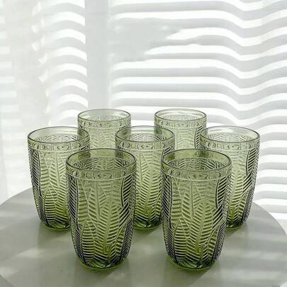 6pcs Unique Green Leaf Shaped Glass Cups, Perfect Leaf Design, Dishwasher