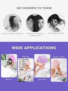 2pcs Women Hair Drying Cap & Towel Set, Soft & Comfortable, Quick Absorbent, Suitable For All Seasons Sleep Bonnet - A - View 6