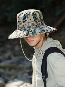 1pc Western Cowboy Style Outdoor Camping Sun Protection Fishing Hat, Men's Breathable Camo Hiking Tactical Hat, Spring/Summer - A - View 3