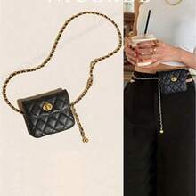 Women's Quilted Diamond Metal Chain Crossbody Bag - Elegant Niche Waist Bag, Compact Lipstick Coin Purse, Lightweight Daily Fashion Bag - 黑色 - 查看 9