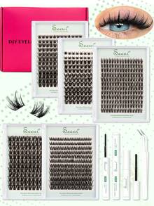 768/192/144片装大容量假睫毛套装，浓密柔软的睫毛簇，礼盒包装，睫毛嫁接胶水，睫毛镊子，睫毛卸除剂，混合睫毛簇，自然逼真假睫毛，睫毛，假睫毛 - 黑色 - 查看 1