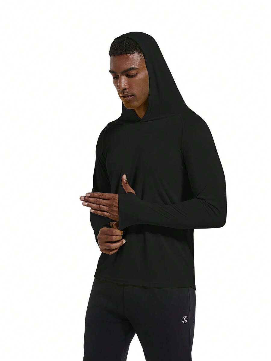 Áo thun dài tay có mũ trùm đầu dành cho nam, chống tia UV UPF 50+, chất liệu nhẹ, thích hợp cho leo núi, câu cá, thể thao ngoài trời, chạy bộ, màu đen, mùa xuân. - màu đen - Xem 1