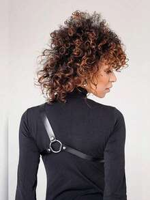 1条男女通用皮革可调节扣环腰带，朋克风格皮带 - 黑色 - 查看 2