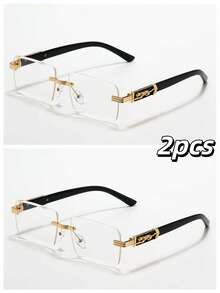 2副金属无框猎豹动物造型透明镜片眼镜（适合街头摄影） - 2set黑框/平光鏡 - 查看 1