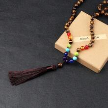 8mm Natural Tiger Eye Beads Necklace 7 Chakra Healing Prayer Beads Tassel Pendant Necklace For Men Couple Yoga Meditation Jewelry - 8mm Tiger Eye Seven Treasure Bead Tassel Pendant - View 7