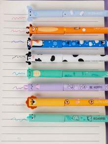 Lot de 8 stylos effaçables mignons et aléatoires avec motifs de nounours de bande dessinée. Recharges de stylos neutres avec une grande valeur esthétique, stylos neutres bleus et noirs pour étudiants - 8 pièces - Voir 7