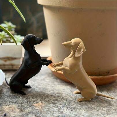 Tượng sưu tầm, 1 mô hình chó Dachshund dễ thương đứng, thích hợp để trang trí bàn làm việc ấm áp và trưng bày trong phòng học. Món quà độc đáo cho năm mới/Ngày Valentine, tư thế đứng và chất liệu đen mờ đầy quyến rũ, một món quà ấm áp dành cho những người yêu thích thẩm mỹ!