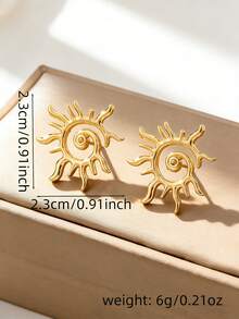 1对时尚精致金色金属螺旋光芒四射太阳设计耳环，简约风格女士耳环，适合日常佩戴、度假、节日佩戴 - 金色 - 查看 3