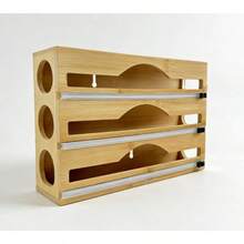 Natural Bamboo Kitchen Storage Box, 2-In-1 Adjustable Organizer With Built-In Cutter, Multi-Layer Compartments For Foil And Wrap, Suitable For Home And Outdoor Camping Utensil Holder - Brown - View 2