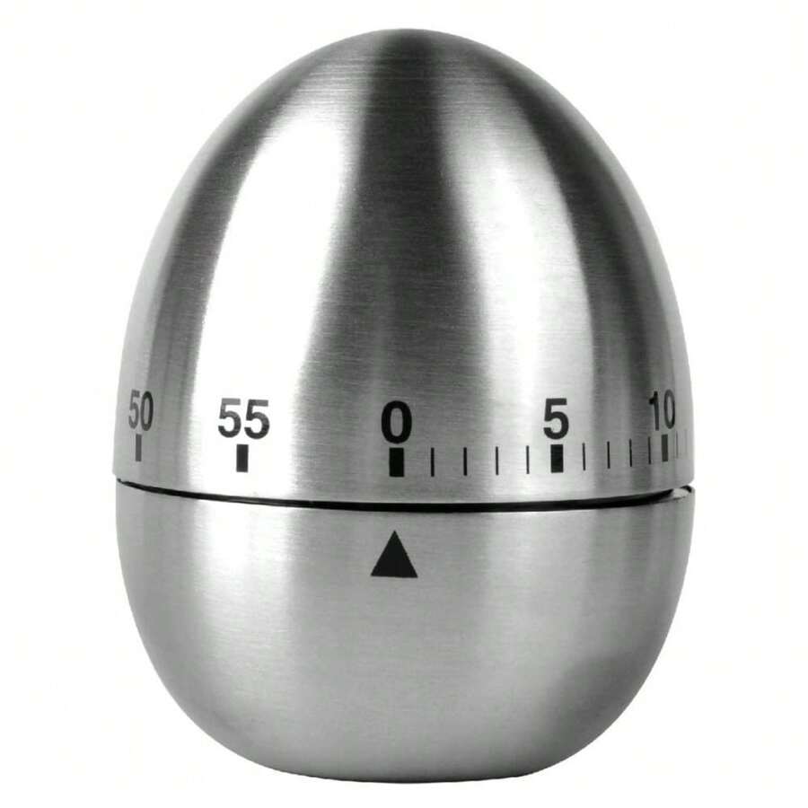 Egg-Shaped Stainless Steel Mechanical Kitchen Timer: 60-Minute Rotating Timer For Cooking And Learning. - Silver - View 1