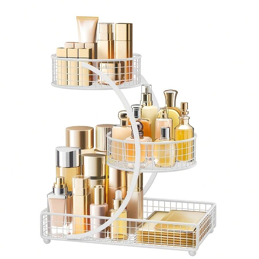 Senmeo 3-Tier Metal Cosmetic Organizer With Round Baskets, Anti-Rust Anti-Wobble Storage Rack For Vanity/Bathroom - White - View 1