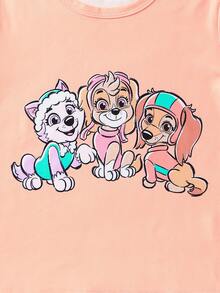 Paw Patrol 两件套汪汪队立大功女童套装，包含一件印有可爱卡通小狗图案的粉色圆领短袖T恤和一条短裤，女童睡衣/家居服，适合日常、居家、度假、节日穿着。 - 粉色 - 查看 4