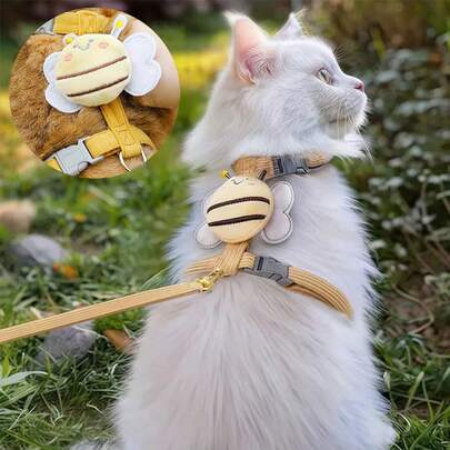 1 Set Cute Bee Pattern Cat Leash & Harness, Comfortable & Lightweight, Outdoor Cat Leash, Escape-Proof Pet Harness Set