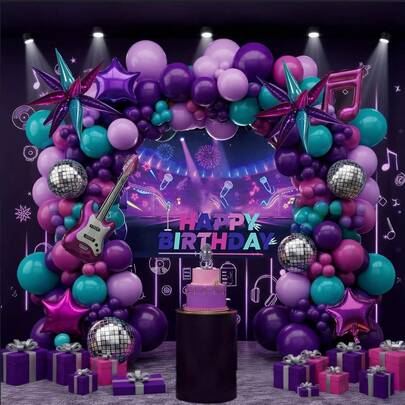 127pcs K-POP Themed Balloon Arch Set, Including Exploding Stars, Disco Stars, Star-Shaped And Music Note-Shaped Foil Balloons. Suitable For Dance Party Decor, Bachelor Party And Disco Theme Events. Metallic Disco Party Decor With Disco Ball Stars, Suitable For Decorating Galaxy Music Themed Birthday Party, Gender Reveal Party, Bachelor Party, New Year Music Theme Party, Prom, Etc.