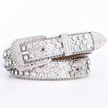 1pc Unisex Rhinestone Embellished Belt, Suitable For Party And Daily Wear - Silver - View 2