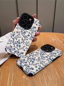 Ốp điện thoại Flower 1pc Vintage Blue Floral Pattern Vertical bằng da giả mềm mại, bảo vệ điện thoại, tương thích với Apple và các dòng 15/15PLUS/15PRO/15PROMAX. - Nhiều màu - Xem 2