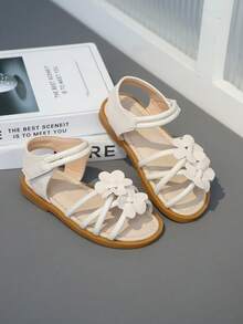 1 par de sandálias de verão para meninas, bege com estampa floral, estilo campestre, tiras cruzadas, fecho de , ideais para a escola e passeios diários, sandálias infantis da moda. - Bege - Ver 5