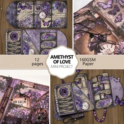 Amethyst Junk Journal Folio Kit,Booklet Craft Kit ,Folio Kit, Junk Journal Craft Kits, Scrapbook Gift,Junk Journal Supplies, Scrapbooking Decor, Journaling Decor, Arts And Crafts Projects Decor-Includes Video Tutorial