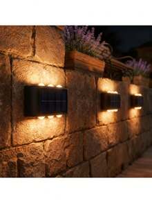 6颗LED灯泡太阳能壁灯/太阳能户外照明/户外防眩光照明，太阳能供电，双头壁灯，太阳能充电，半嵌入式安装，柔光，适用于庭院照明、门廊装饰、车库、阳台、花园、婚礼、露营装饰 - 彩色 - 查看 12