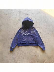 Retro Design Sense High Street Hoodie Nail Beads Niche Personality Street Hip-Hop Style Men's And Women's Sweatshirt - 紫色 - 查看 6