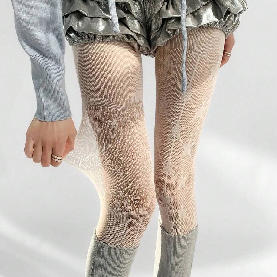 1 Pair Retro Hollowed-Out Floral Mesh Pantyhose, Women's Lace Stockings - Sexy Transparent Mesh Pattern, Breathable, Durable And Highly Elastic, Women's Thin Stockings, Plus Size Toeless Transparent Stockings, Printed Stockings - 白色 - 查看 1