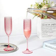 12/6/2/1pcs Set Transparent Plastic Champagne Glasses With Gypsophila, Unbreakable Champagne Flutes, 5.5oz Reusable Diamond Textured Wine Glasses, Suitable For Weddings, Christmas, Parties And Other Large Gatherings - View 8