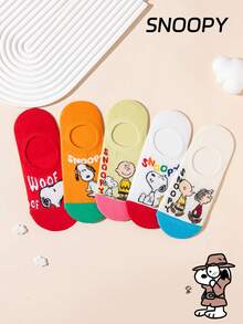 SNOOPY 5 Pairs Genuine Pattern Men's Boat Socks, Sports Socks, Cute Invisible Socks With Cartoon Design, Odor-Resistant Moisture-Wicking Casual Crew Socks, Suitable For Students/Adults As Gifts Or Daily Wear, Socks - Multicolor - View 1