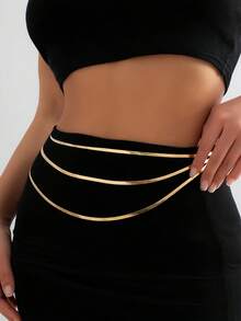 1件金属多层蛇形链条腰带/身体链，适合夏季沙滩派对比基尼装扮 - 金色 - 查看 2
