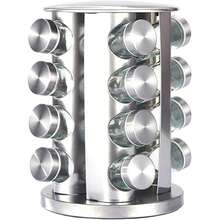 Rotating Spice Rack Set With 16 Stainless Steel And Glass Jars, Kitchen Spice Organizer - Silver - View 2