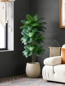 70-135厘米大型人造棕榈树，仿真热带植物，棕榈叶触感逼真，苏铁叶，塑料榕树，绿色龟背竹植物，适用于家居、办公室、酒店、阳台装饰，不含花盆，1棵 - 綠色 - 查看 6