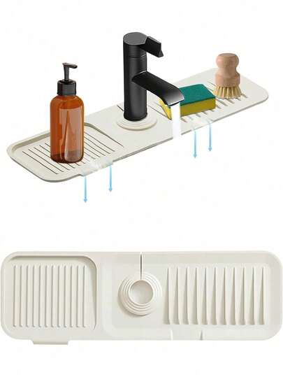 Silicone Sink Splash Guard, Slanted Water Flow Design, Large Anti-Slip Faucet Base Mat, Easy Clean Drip Tray, Suitable For Kitchen Sink, Bathroom Vanity, Laundry Room, RV, Practical Household Essential And Bathroom Decor Accessory