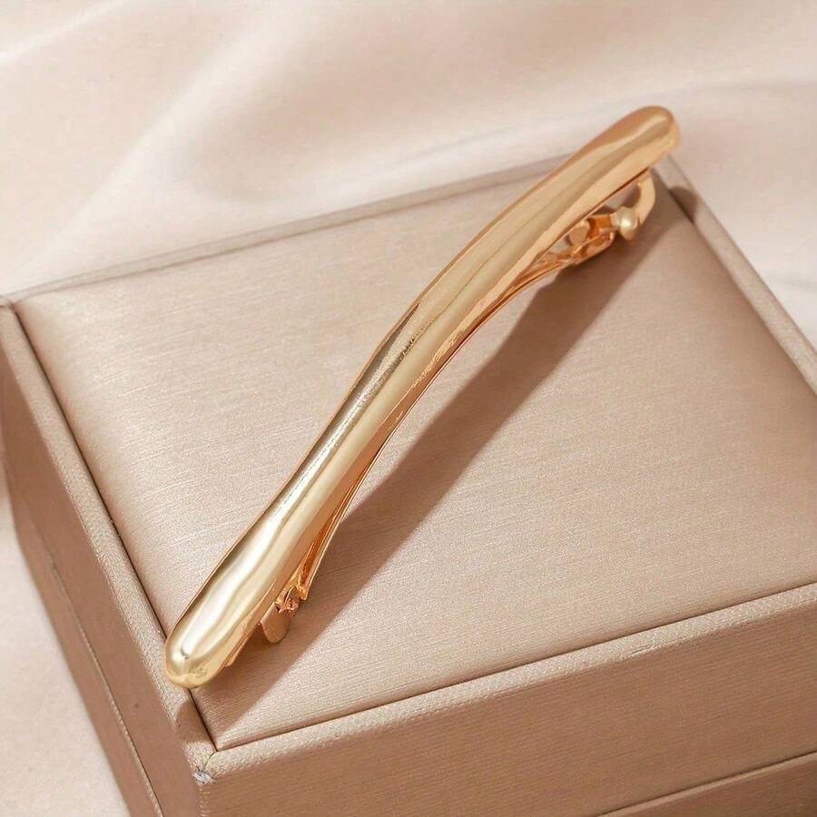 A Stylish Modern Metal Hairpin With A Unique Shape For Women, Featuring A Spring Clip For The Back Of The - Vàng - Xem 1