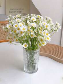 6/12/24支人造雏菊，洋甘菊向日葵婚礼花束INS装饰花，白色仿真雏菊，人造雏菊装饰，春季野花派对婚礼装饰，花瓶中心摆件，新娘捧花，DIY家居室内装饰，户外花园装饰，母亲节礼物，送给妈妈的生日礼物（不含花瓶） - 白色 - 查看 11