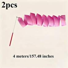 2pcs Rainbow Dance Ribbons, Performance Art Gymnastics Ribbon Props, Dance Toys Silk Ribbon With Stick, Middle-Aged Square Dance, Wedding, Birthday Party Gift, Dance Supplies - Multicolor - View 10