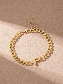 1pc Minimalist Stainless Steel Letter A-Z Bracelet, Fashionable Daily Wear Gift For Friends - Yellow Gold - View 16