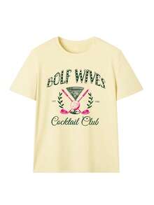 T-shirt graphique pour cocktail de golf pour femmes, t-shirt décontracté à col rond et manches courtes, convient aux golfeuses et aux amateurs de fête en été - Jaune citron - Voir 8