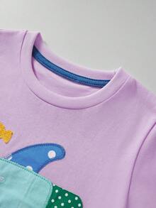 年輕女孩休閒短袖T恤，卡通小魚刺繡，透氣時尚，夏季系列 - 粉色 - 查看 3