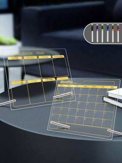 1块桌面金色周/月计划白板，附赠6支白板笔