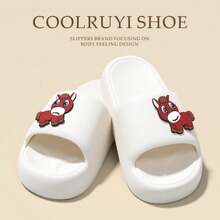 女士拖鞋，EVA浴室凉鞋，夏季室内情侣拖鞋，简约可爱沙滩鞋，适合户外穿着 - 白色 - 查看 3
