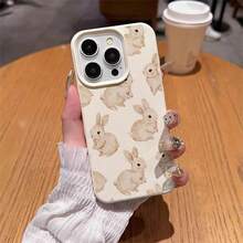 Bunnies 1pc TPU Material Watercolor Cute Rabbit Full Print Phone Case Compatible With Iphone 17 Pro Max/17/16 Pro Max/15/13/12/11, S20 FE/A15/S24/A55, Note 11/Note 12/Note 13 Pro, Shockproof Soft Protective Cover - White - View 4