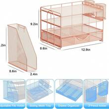Detachable Four-Tier Desktop Storage Rack/File Holder; Drawer-Style Metal Perforated Storage Rack/File Frame For Archives And Documents; Wrought Iron Metal Desktop Office Supplies Stationery Document Frame; File Rack Storage Shelf; 4-Tier Metal Mesh Office Supplies Paper Organizer; Multi-Layer Desktop File Rack/Wrought Iron Office Stationery Storage Rack. - Sets - View 8