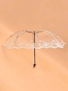 1pc 8-Rib Ruffle Hem Black & White Print Transparent Folding Umbrella,Mother's Day Gift,Bedroom Decor,Garden,Kitchen Decor,Summer,Beach,Travel Essentials,Room Decor,Squishy,Graduation,Outdoor,Garden,Travel Essentials,Portable Essentials,Beach Essentials,Graduation Season,Commencement,Graduation Ceremony,Graduation Gift,Graduation Present,Graduation Gift,Graduation Present,Congrats Grad,Congratulations Graduate,Valedictorian,Finish School,Graduation Party,Outdoor Essentials,Travel Portable,Hiking Essentials,Camping Essentials,Portable Tools,Summer Essentials ,Summer Portable,Umbrella / Compact Umbrella / Travel Umbrella / Windproof Umbrella / Folding Umbrella / Rain Umbrella / Automatic Umbrella / Uv Umbrella / Sun Umbrella / Paraguas / Guarda-Chuva - Clear - View 7