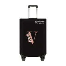 1pc Non-Stretch Non-Woven Fabric Luggage Protective Cover Suitable For 20-30 Inch Trolley Case, Anti-Scratch Luggage Protector Cover With Rose Gold Letter Pattern, Travel Accessory Essential For Back To School - Black - View 38