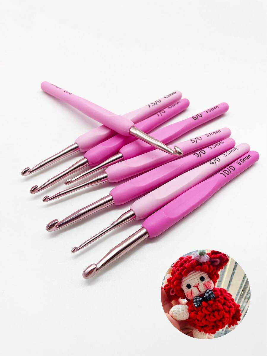 [8pcs/Set]Pink Gradient Handle Crochet Hooks, 2.5-6.0mm 8 Sizes, Suitable For Medium-Thick Yarn, Acrylic Yarn, Perfect For Dolls, Clothing, Accessories Crochet, Meets Most Yarn DIY Crochet Creations, Practical Tool For Hand Knitting Enthusiasts - Crochet Hooks 2.5-6.0 Mm, 8-piece Pack - View 1