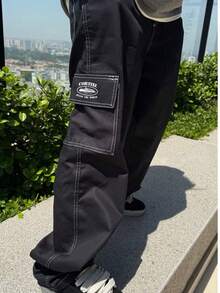 APPROVE Men's Cargo Pants, Black Jeans, 5 Pockets, Wide Leg, Streetwear Style. - 黑與白 - 查看 2
