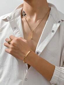 3pcs Set Minimalist Elegant Necklace, Ring, Bracelet Jewelry Set, Birthday Gift, Date Wear - Multicolor - View 9