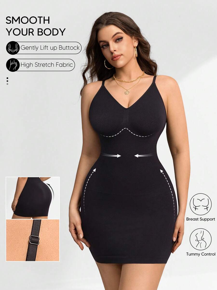 Women's Backless Bodycon Slip Dress With Adjustable Spaghetti Straps - Black - View 1